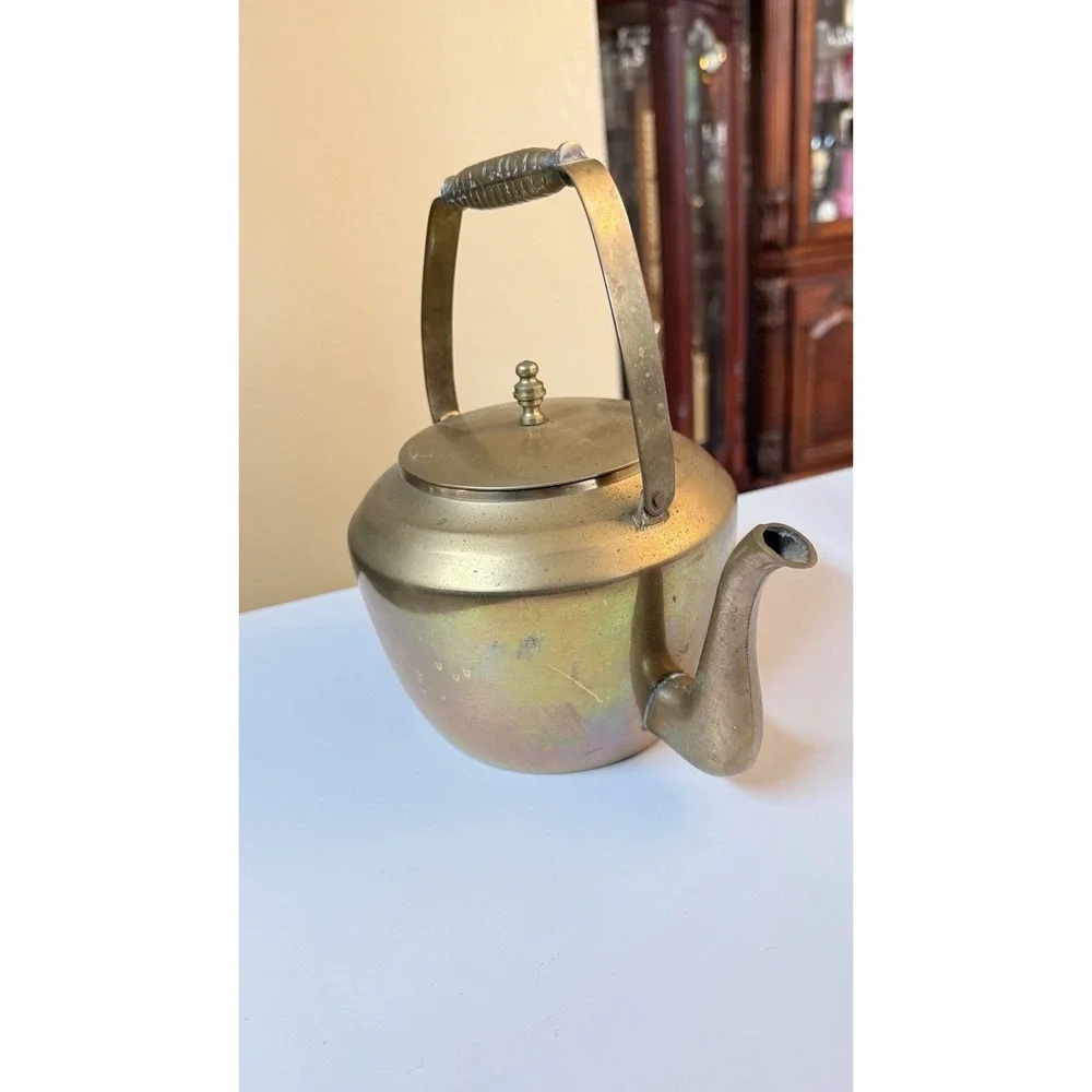Vintage Brass Tea Kettle Teapot Bail Handle Lid Decorative‎ Rustic MCM